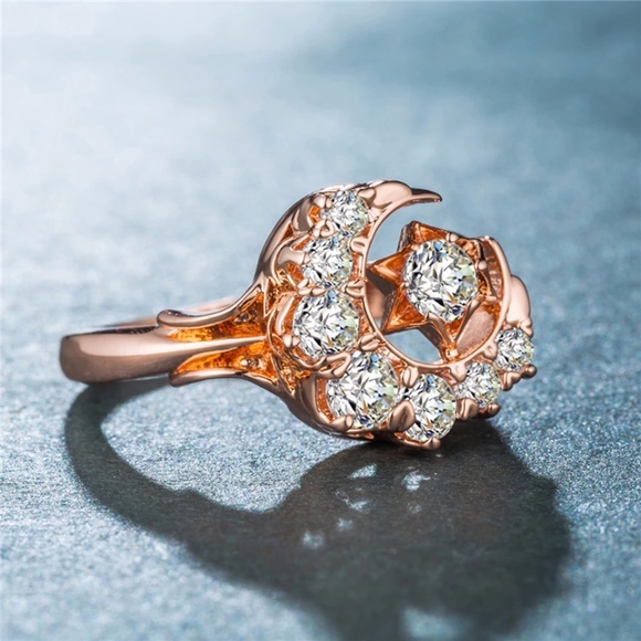 Sterling Silver Crescent Moon and Star 925 Ring - Picture 1 of 6